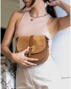 Jara schoudertas van camel leer en fluweel - 22x18x6 cm