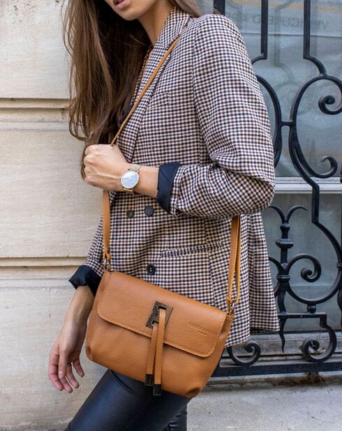 Sac bandoulière Joyce en Cuir camel - 25x17x5 cm