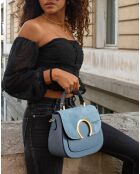 Blauwe Mina leren en fluwelen leren handtas - 24x19x10,5 cm