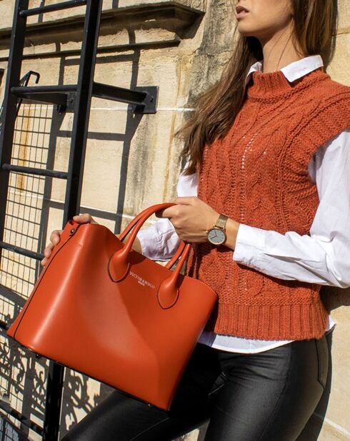 Sac cabas en Cuir Nisa  orange - 31x25x14 cm