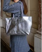 Sac cabas Vog en Cuir argenté - 50x28x12 cm