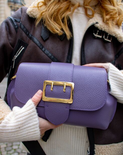 Sac bandoulière en Cuir Irine violet - 30x15x6 cm