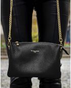 Bolso de hombro de piel Perla negro - 21,5x15x5 cm