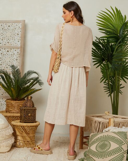 Leana beige jurk van katoen en linnen