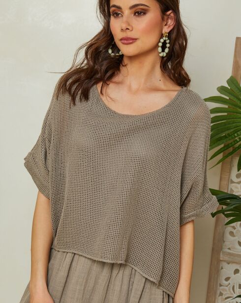 Taupefarbenes Kleid Leana aus Baumwolle und Leinen