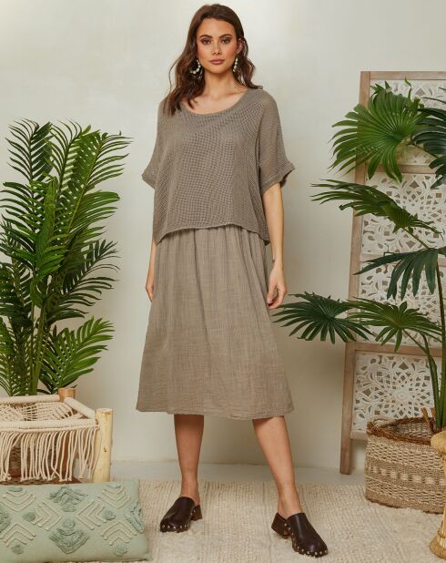 Taupefarbenes Kleid Leana aus Baumwolle und Leinen