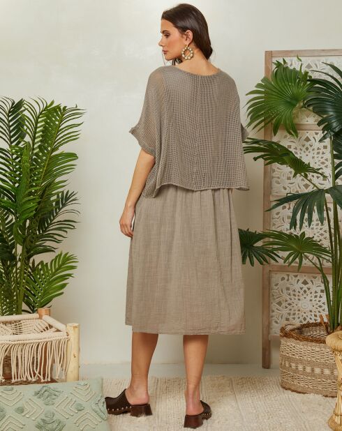 Taupefarbenes Kleid Leana aus Baumwolle und Leinen