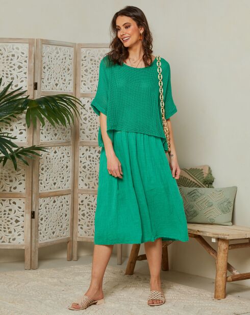 Grünes Kleid Leana aus Baumwolle und Leinen