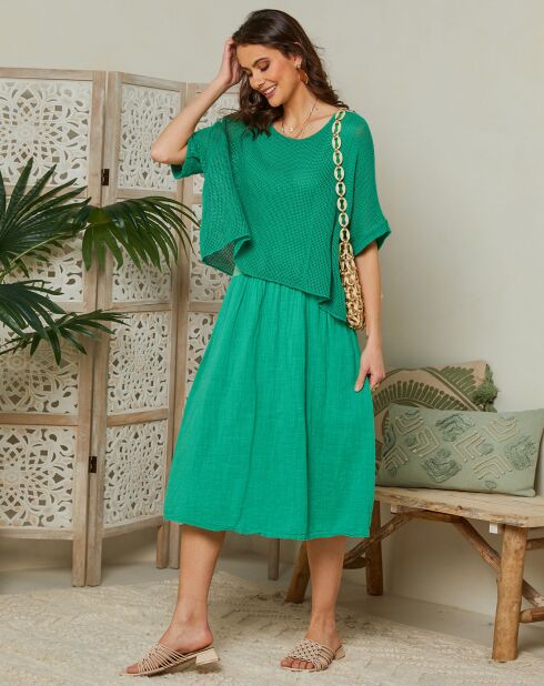 Grünes Kleid Leana aus Baumwolle und Leinen