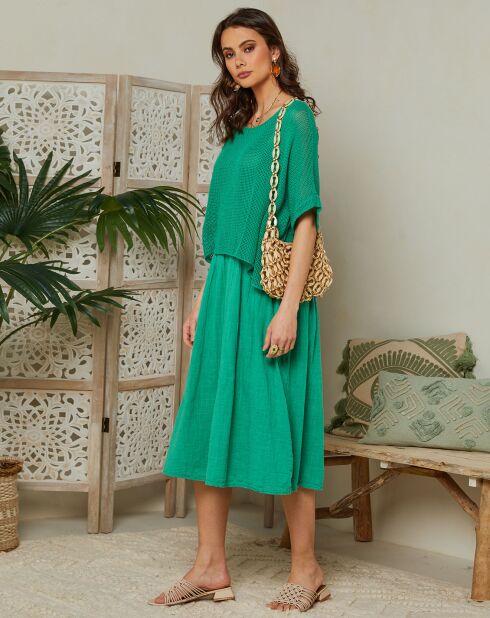 Grünes Kleid Leana aus Baumwolle und Leinen