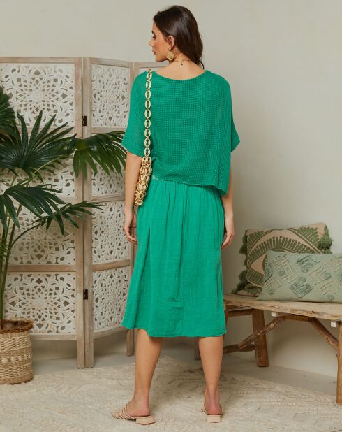 Grünes Kleid Leana aus Baumwolle und Leinen