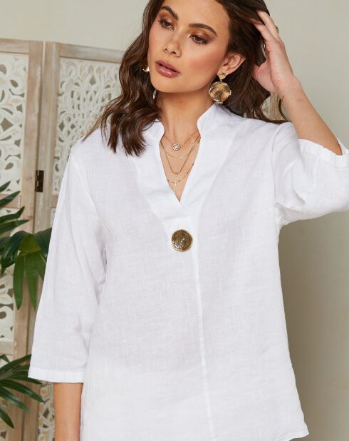 Camiseta 100% lino blanco ámbar