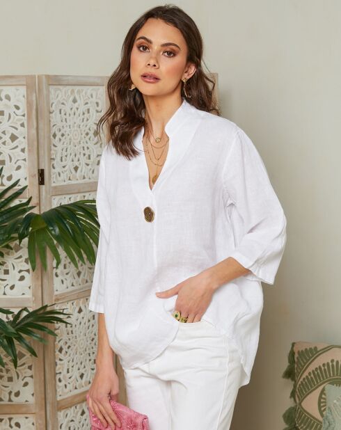 Camiseta 100% lino blanco ámbar