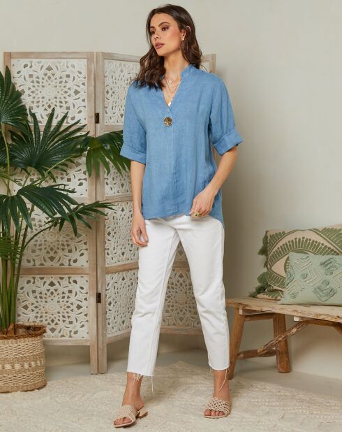 Top de lino 100% ámbar índigo