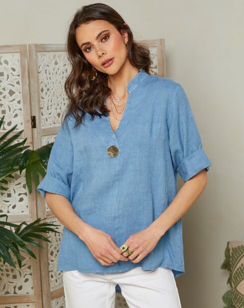 Top de lino 100% ámbar índigo