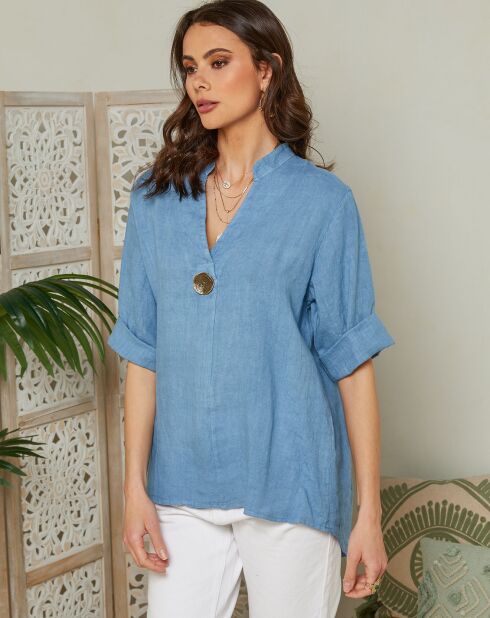 Top de lino 100% ámbar índigo