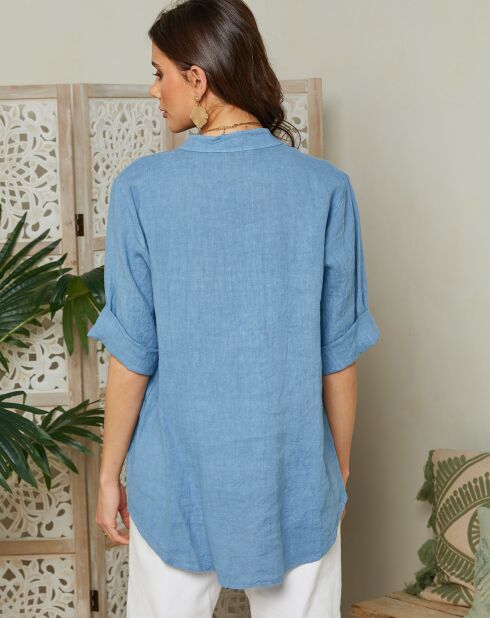 Top de lino 100% ámbar índigo