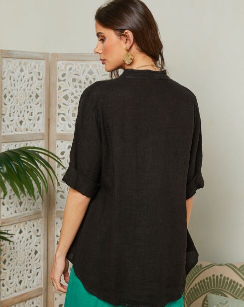 Top negro ámbar 100% lino