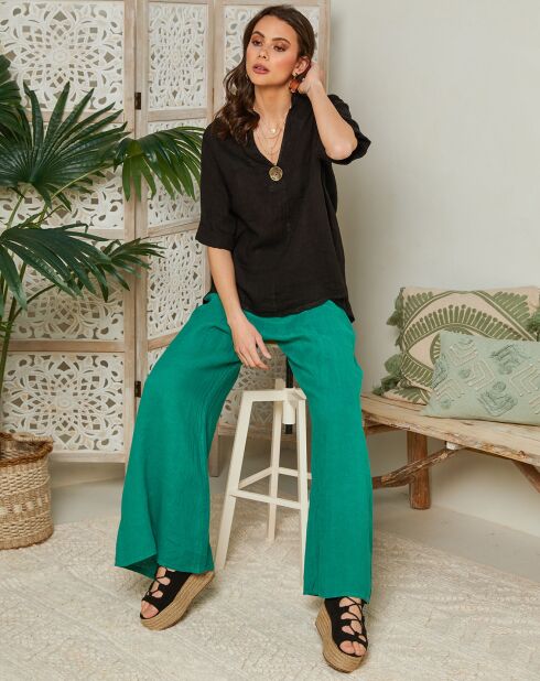 Top negro ámbar 100% lino