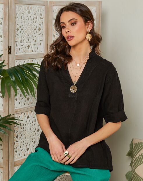 Top negro ámbar 100% lino