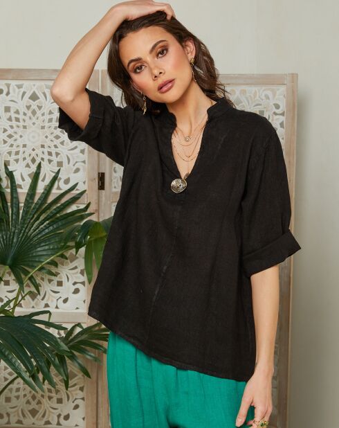 Top negro ámbar 100% lino