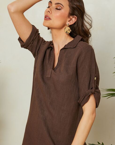 Braunes Paola-Kleid aus 100% Leinen