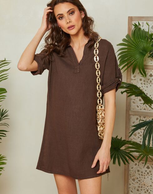 Braunes Paola-Kleid aus 100% Leinen