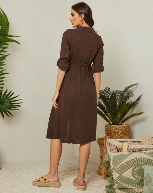 Leah bruine jurk van 100% linnen