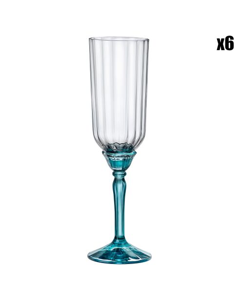 6 Flûtes à Champagne Kir Royal Florian bleus - 21 cl