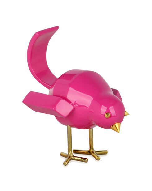 Harssculptuur Fuchsia vogel - 14x11x14 cm