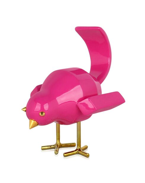 Harssculptuur Fuchsia vogel - 14x11x14 cm