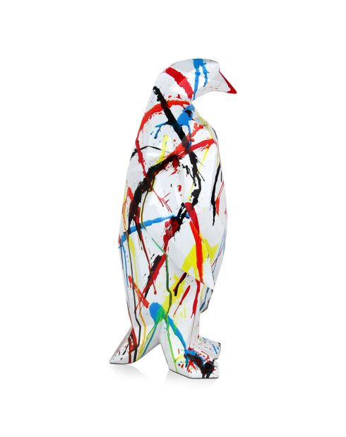 Grande sculpture en résine Pingouin multicolore - 50x22x19 cm