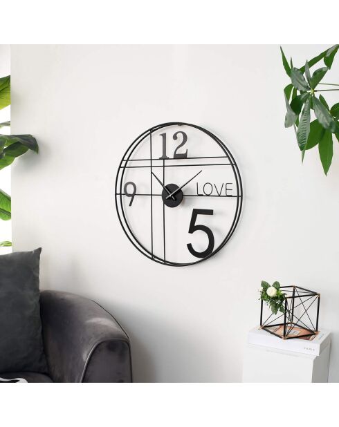 Horloge murale Love Time noire - D.60x60 cm