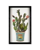 Tableau collage 3D Cactus en pot multicolore - 50x30 cm