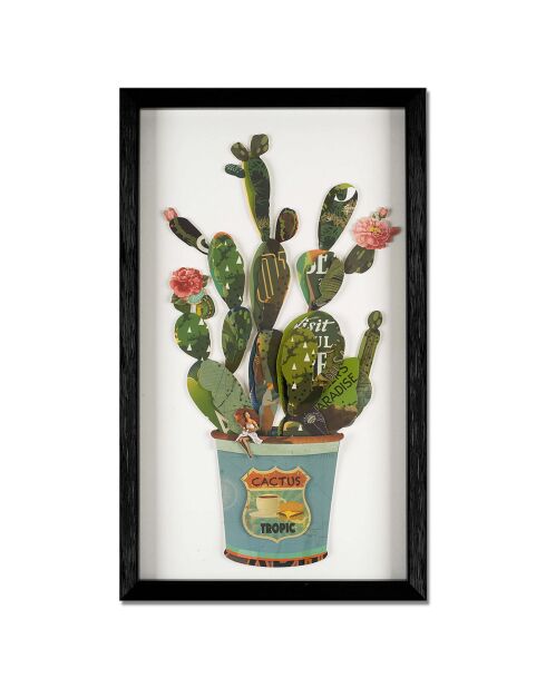 Tableau collage 3D Cactus en pot multicolore - 50x30 cm