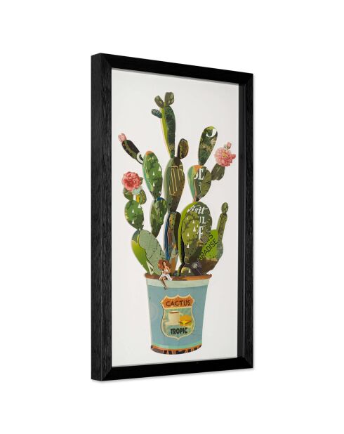 Tableau collage 3D Cactus en pot multicolore - 50x30 cm