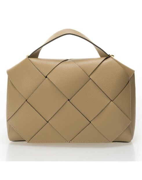 Bolso de mano Enyo de piel taupe - 30x12x23 cm