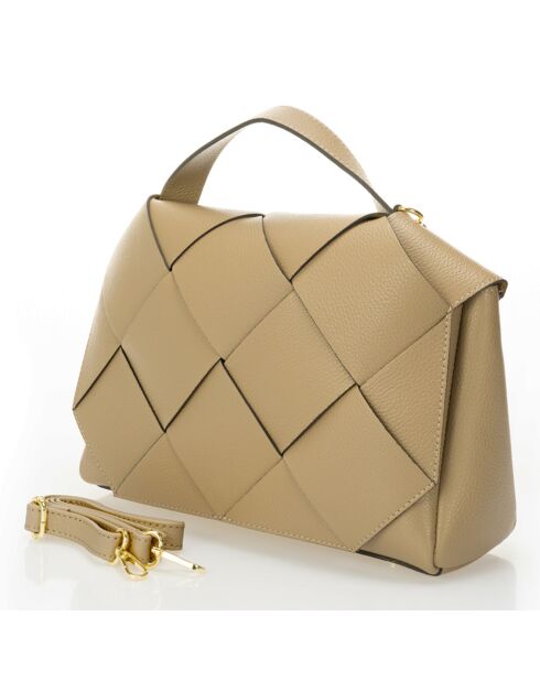 Bolso de mano Enyo de piel taupe - 30x12x23 cm