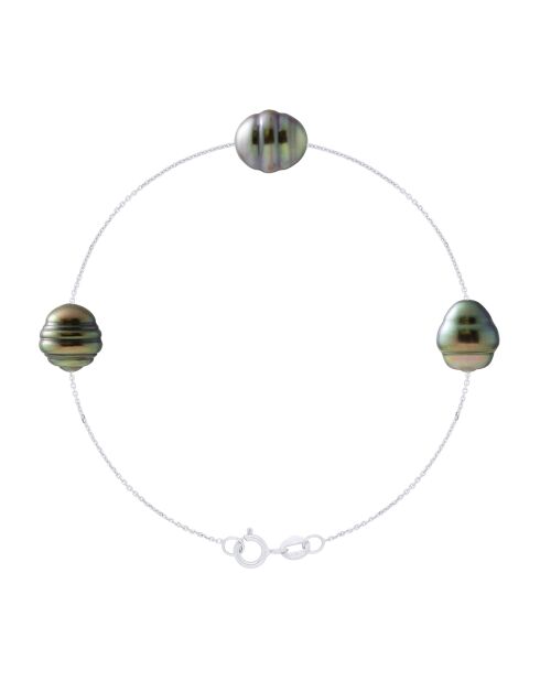 Witgouden en zwarte omcirkelde Tahitiaanse gekweekte parelarmband