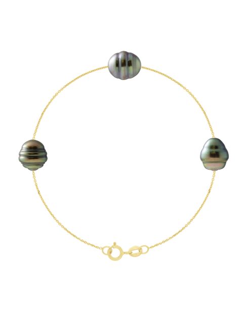Armband mit eingekreisten Tahiti-Zuchtperlen aus Gelbgold und Schwarz