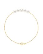 Armband aus Gelbgold und natürliche weiße runde Süßwasser-Zuchtperlen