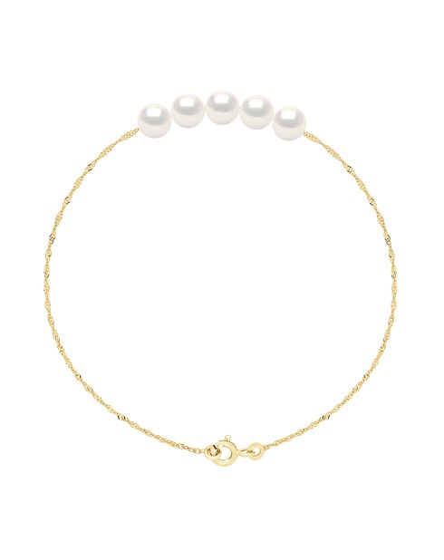 Armband aus Gelbgold und natürliche weiße runde Süßwasser-Zuchtperlen