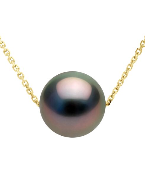 Halskette aus Gelbgold und schwarze runde Tahiti-Zuchtperle