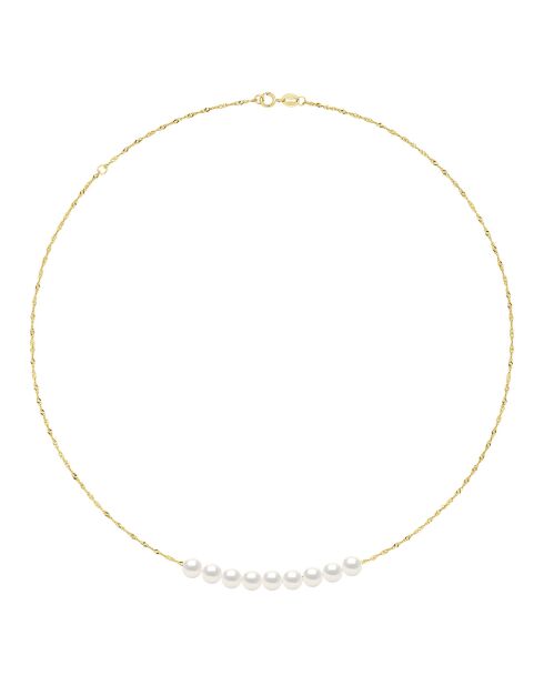 Halskette aus Gelbgold und natürliche weiße runde Süßwasser-Zuchtperlen