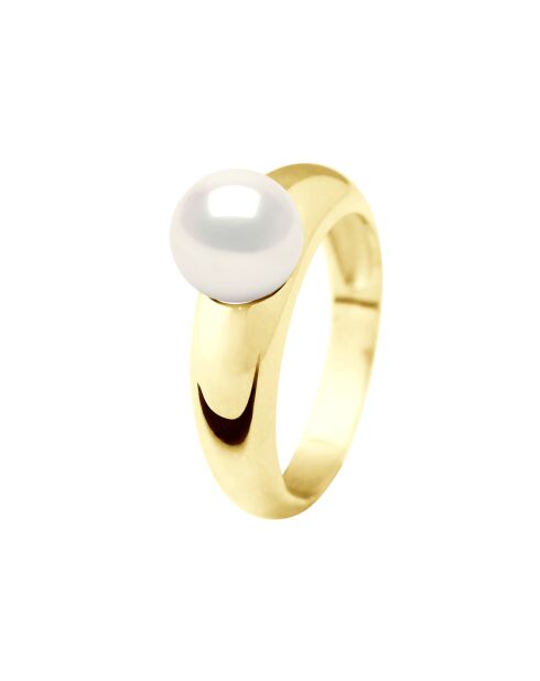 Bague en Or Jaune & Perle de Culture d'Eau Douce ronde blanc naturel