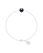 Armband aus Rhodium-Silber und schwarze, runde Süßwasser-Zuchtperle