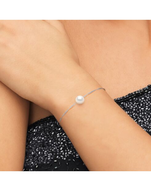 Armband aus Rhodium-Silber und natürliche weiße, runde Süßwasser-Zuchtperle