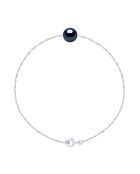 Bracelet en Argent rhodié & Perle de Culture d'Eau Douce traversante ronde noire