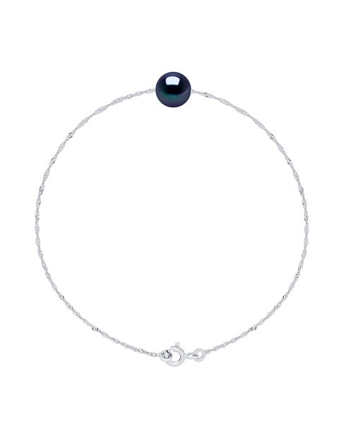 Bracelet en Argent rhodié & Perle de Culture d'Eau Douce traversante ronde noire