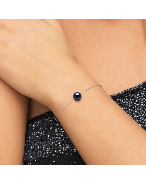 Bracelet en Argent rhodié & Perle de Culture d'Eau Douce traversante ronde noire